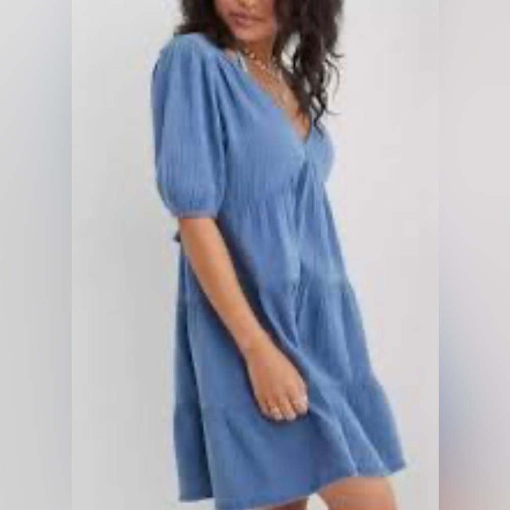 Aerie Blue Pool-to-Party Gauze Flutter Sleeve Dress
